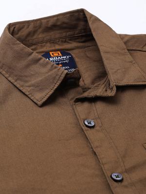 khaki solid casual shirt - 17337395 - Standard Image - 5