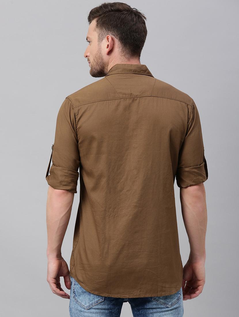 khaki solid casual shirt - 17337395 - Zoom Image - 3