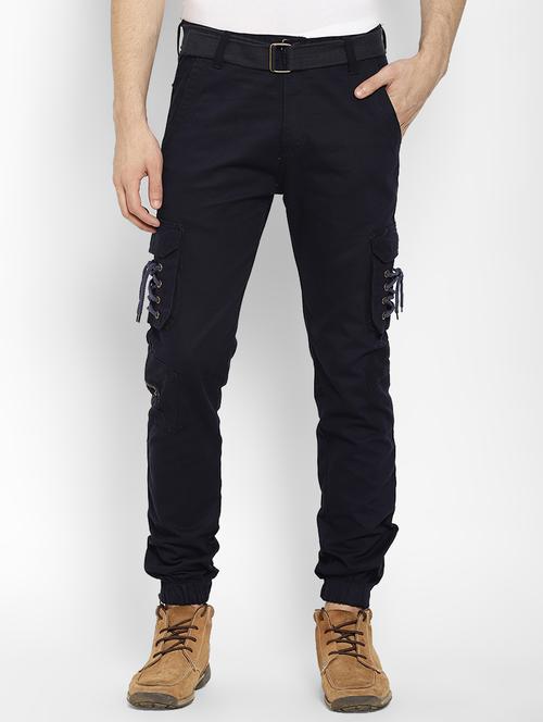 navy blue solid cargos jogger - 17337911 - Very Small Image - 1