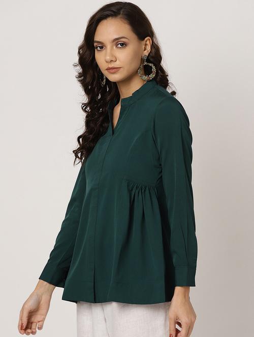 mandarin neck gather detail top - 17338613 - Standard Image - 1