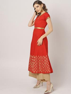golden lace anarkali kurta - 17338778 - Standard Image - 2