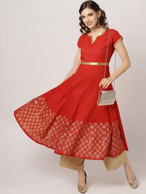 golden lace anarkali kurta - 17338778 - Standard Image - 4