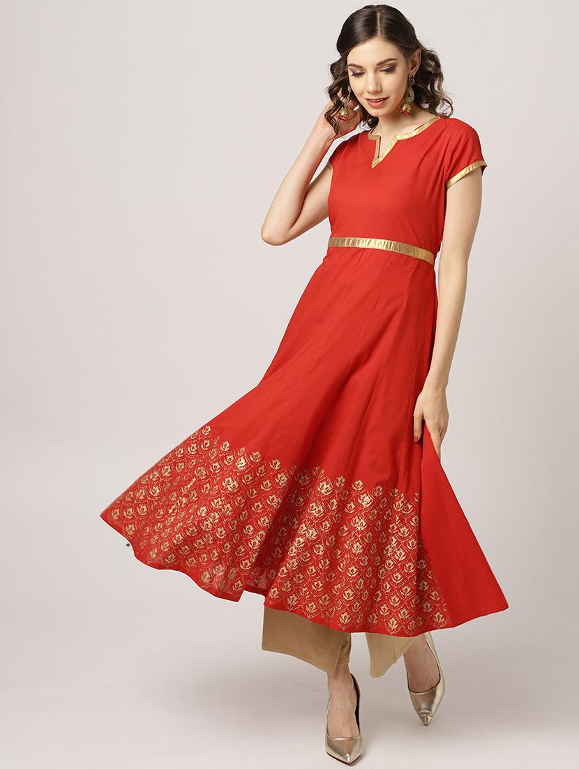 golden lace anarkali kurta - 17338778 - Zoom Image - 1