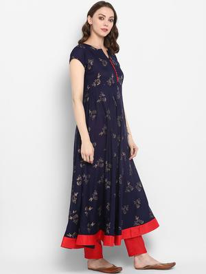 navy viscose aline kurta - 17338819 - Standard Image - 3