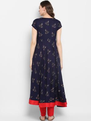 navy viscose aline kurta - 17338819 - Standard Image - 4