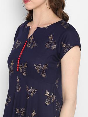 navy viscose aline kurta - 17338819 - Standard Image - 5