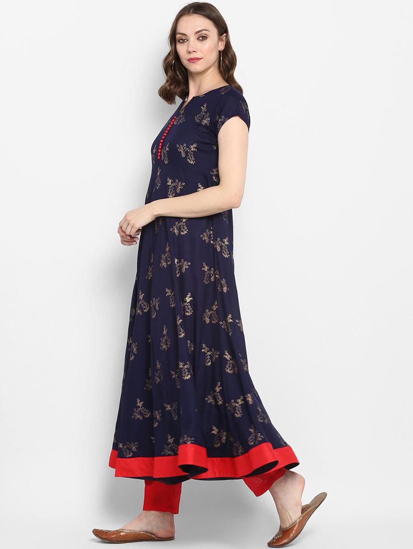 navy viscose aline kurta - 17338819 - Zoom Image - 2