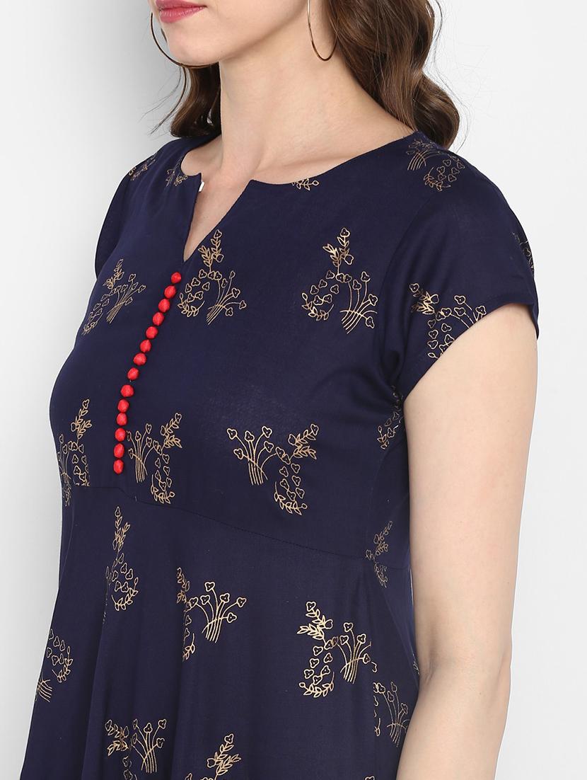 navy viscose aline kurta - 17338819 - Zoom Image - 5
