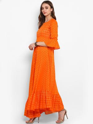 gold print anarkali kurta - 17338845 - Standard Image - 2