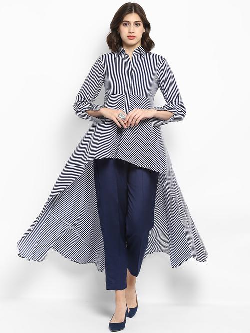 shirt collar striped high low tunic - 17338852 - Standard Image - 1