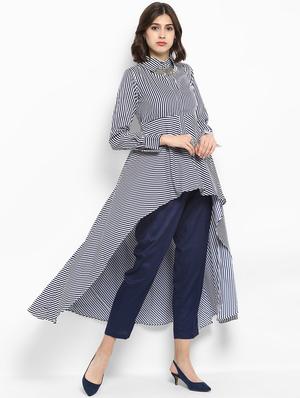 shirt collar striped high low tunic - 17338852 - Standard Image - 2