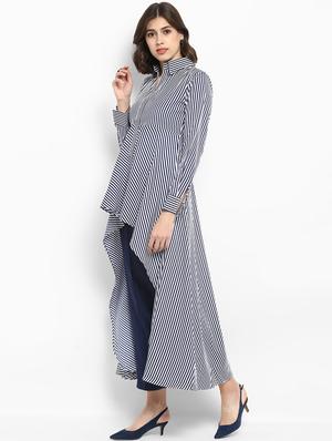 shirt collar striped high low tunic - 17338852 - Standard Image - 3