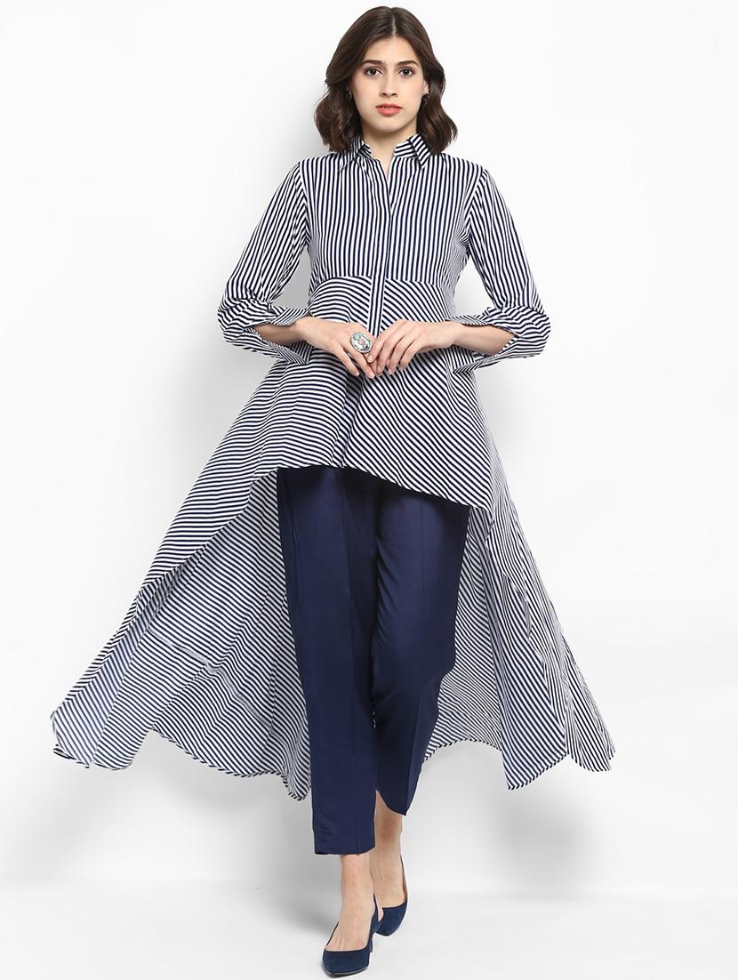 shirt collar striped high low tunic - 17338852 - Zoom Image - 1