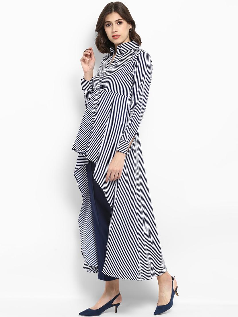 shirt collar striped high low tunic - 17338852 - Zoom Image - 3