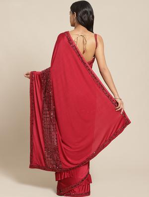 solid ruffled sequined saree with blouse - 17338877 - Standard Image - 2