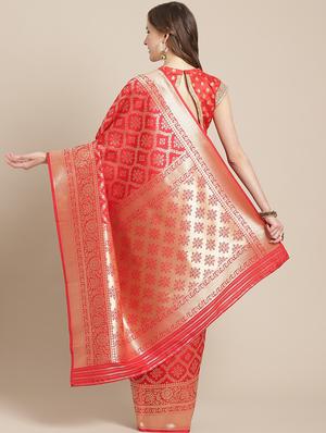geometrical banarasi saree with blouse - 17338903 - Standard Image - 2