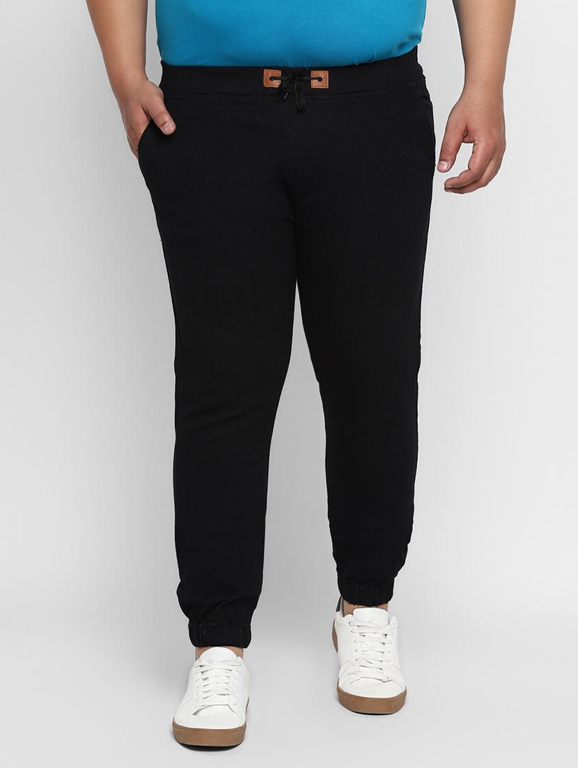 plus size black plain denim joggers - 17338947 - Zoom Image - 1