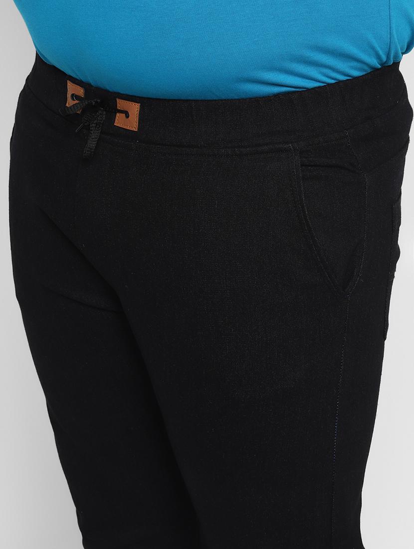plus size black plain denim joggers - 17338947 - Zoom Image - 5