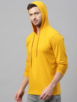 mustard solid hooded t-shirt - 17338965 - Standard Image - 2