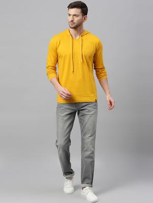 mustard solid hooded t-shirt - 17338965 - Standard Image - 4