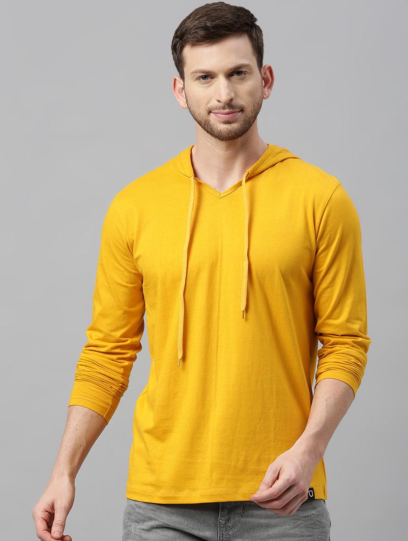 mustard solid hooded t-shirt - 17338965 - Zoom Image - 1