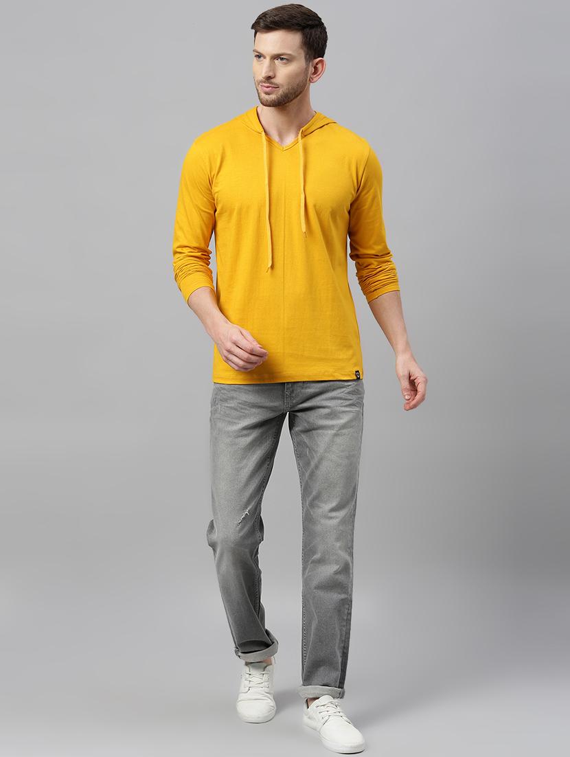mustard solid hooded t-shirt - 17338965 - Zoom Image - 4