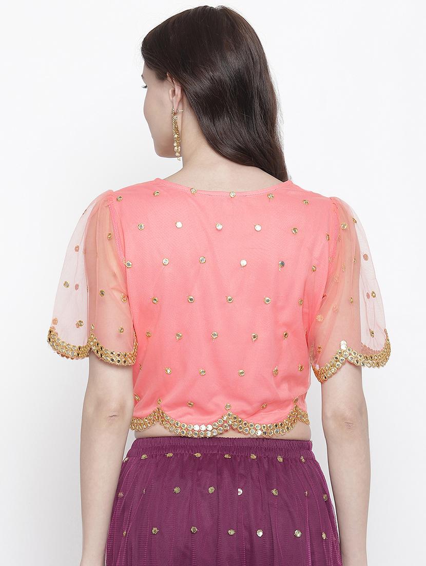 mirror work net blouse - 17338986 - Zoom Image - 3