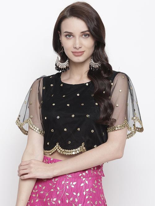 mirror work net blouse - 17338988 - Standard Image - 1