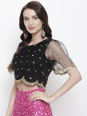 mirror work net blouse - 17338988 - Standard Image - 2