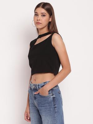 asymmetric neck crop top - 17338990 - Standard Image - 2