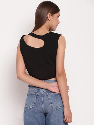 asymmetric neck crop top - 17338990 - Standard Image - 3