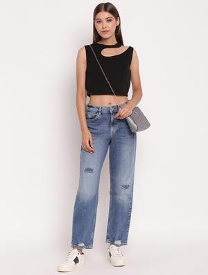 asymmetric neck crop top - 17338990 - Standard Image - 4
