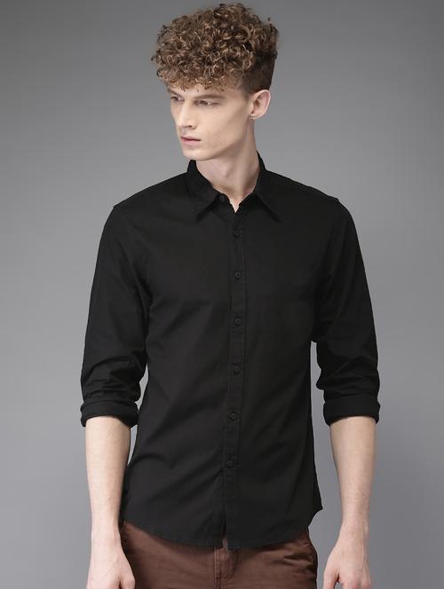 black solid casual shirt - 17339804 - Standard Image - 1