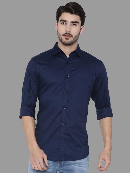 navy blue solid casual shirt - 17339805 - Standard Image - 1