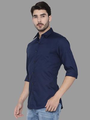 navy blue solid casual shirt - 17339805 - Standard Image - 2
