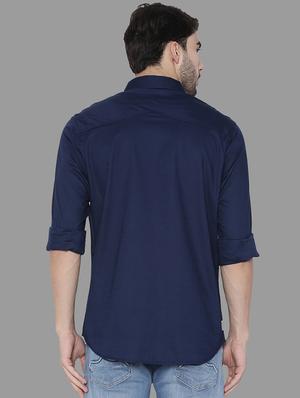navy blue solid casual shirt - 17339805 - Standard Image - 3