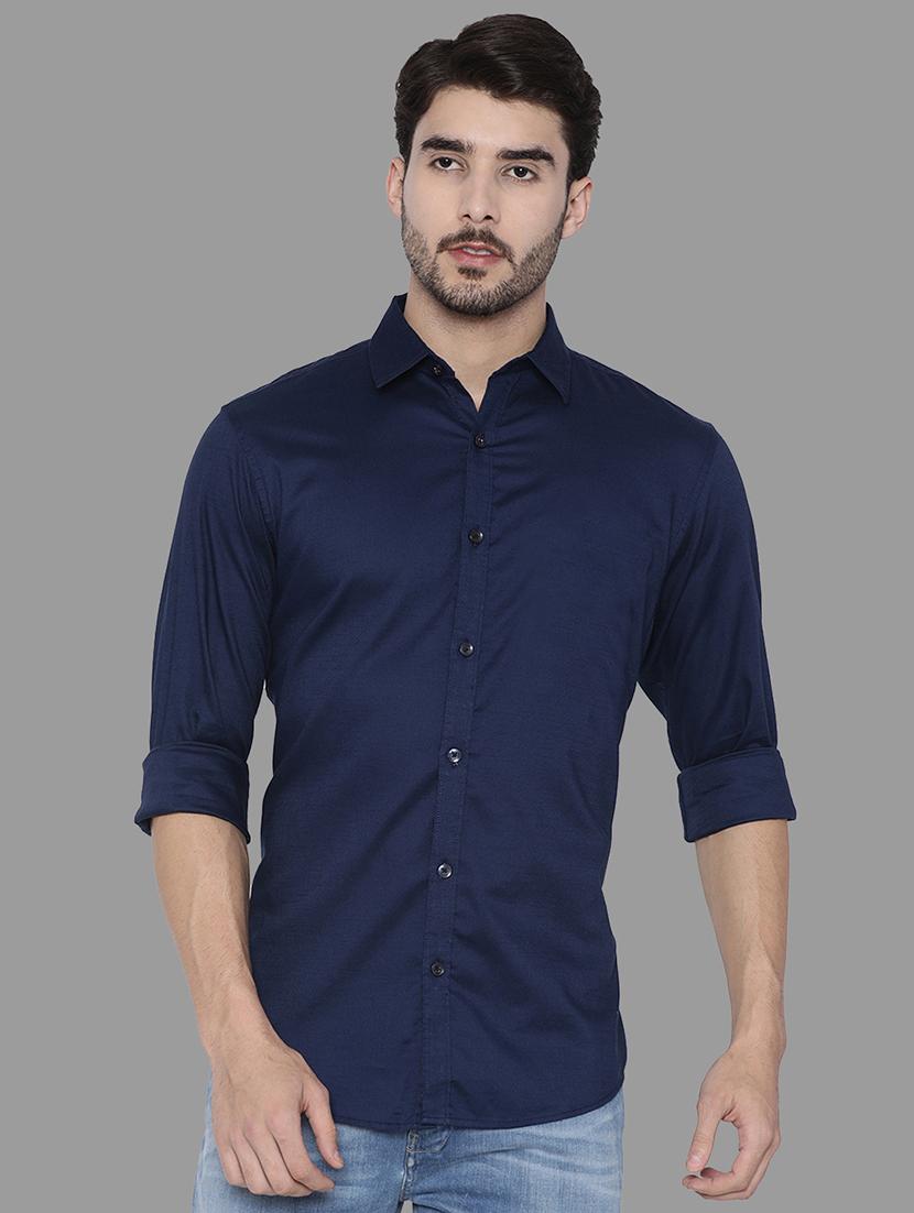 navy blue solid casual shirt - 17339805 - Zoom Image - 1