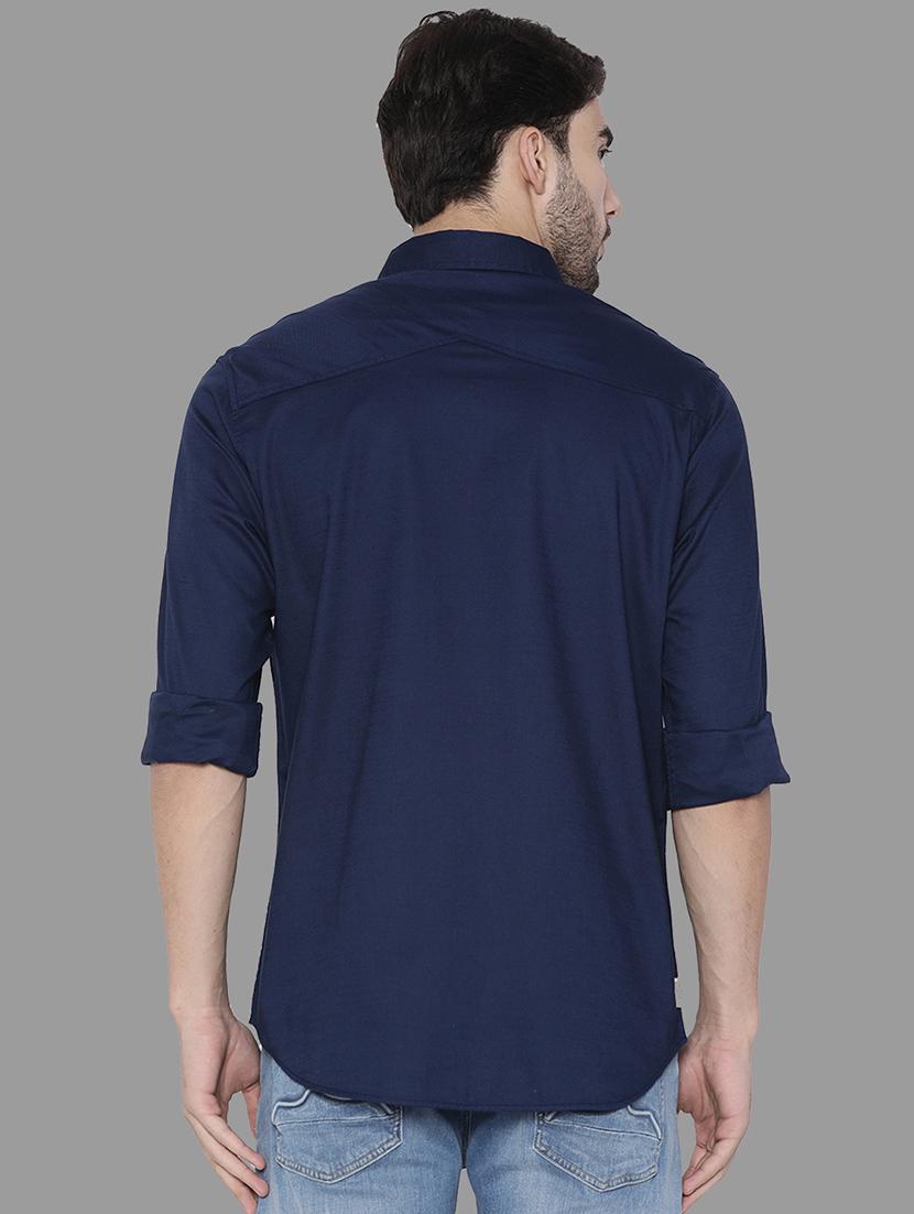 navy blue solid casual shirt - 17339805 - Zoom Image - 3