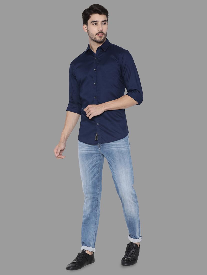 navy blue solid casual shirt - 17339805 - Zoom Image - 4