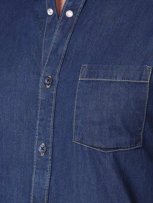 dark blue solid denim casual shirt - 17339894 - Standard Image - 4