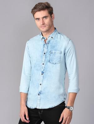 light blue faded denim casual shirt - 17339895 - Standard Image - 2
