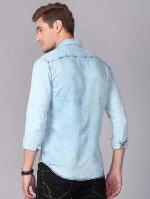 light blue faded denim casual shirt - 17339895 - Standard Image - 3