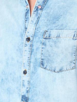 light blue faded denim casual shirt - 17339895 - Standard Image - 4