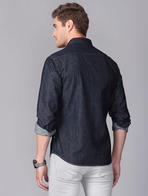 black solid denim casual shirt - 17339951 - Standard Image - 3