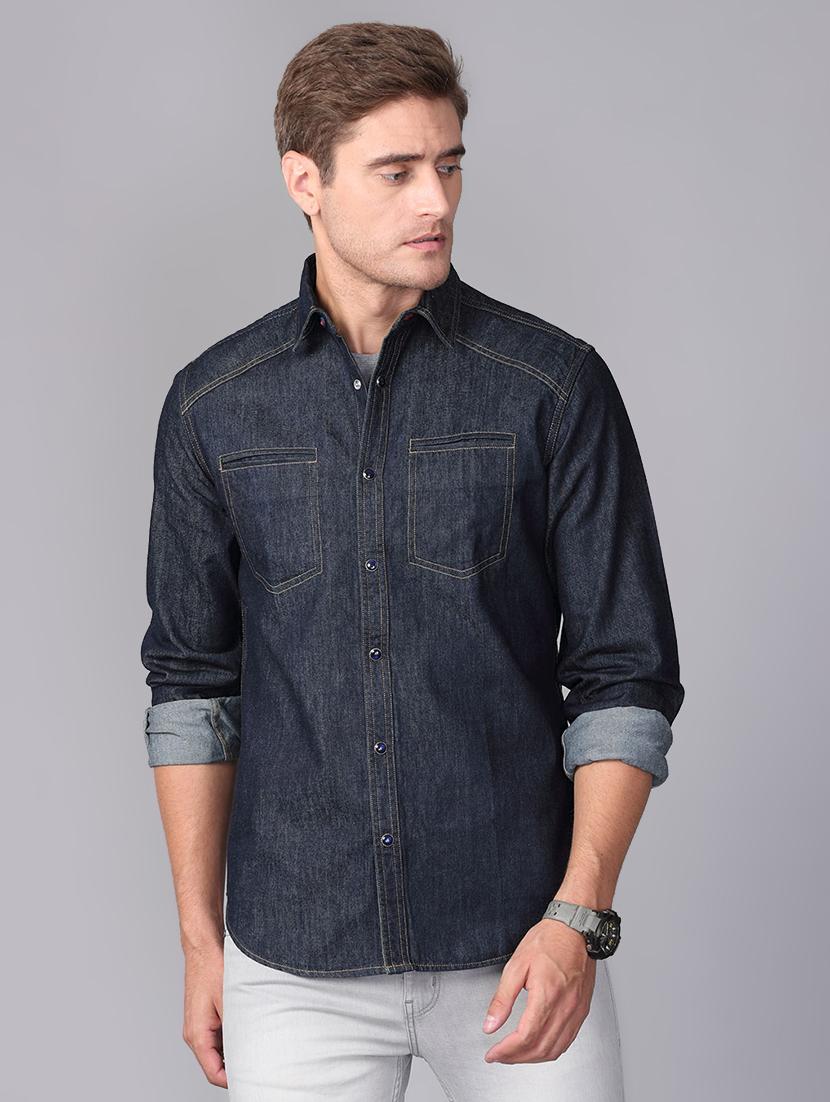 black solid denim casual shirt - 17339951 - Zoom Image - 1