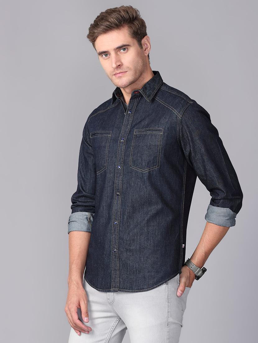 black solid denim casual shirt - 17339951 - Zoom Image - 2