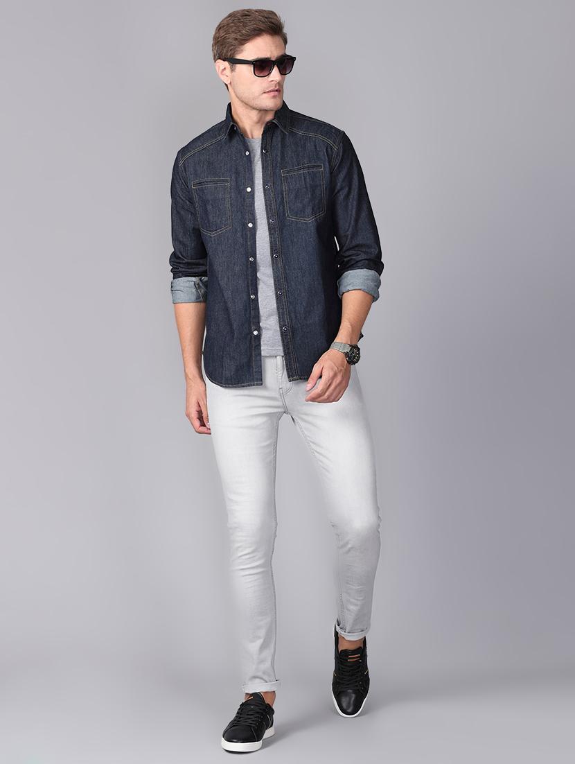 black solid denim casual shirt - 17339951 - Zoom Image - 4