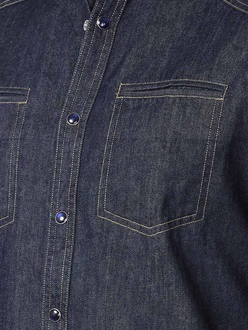 black solid denim casual shirt - 17339951 - Zoom Image - 5
