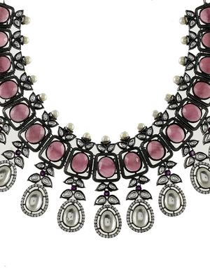 pink silver brass bridal necklace - 17340125 - Standard Image - 3