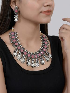 pink silver brass bridal necklace - 17340125 - Standard Image - 6